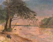 阿尔弗雷德 贝尔伯格 : View Of Kronenberg Castle At Sunset